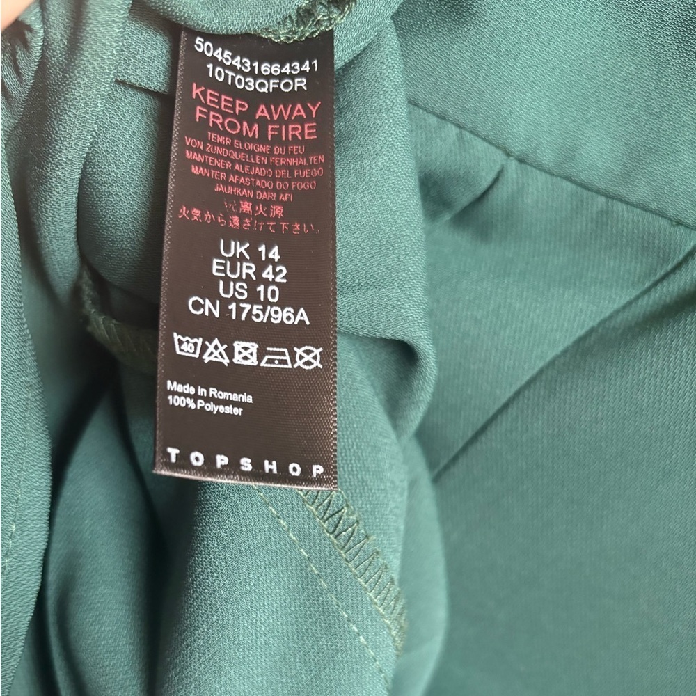 Topshop Dark Green Pleated Long Sleeve Button Up Structured Shirtdress US10 - Picture 9 of 10
